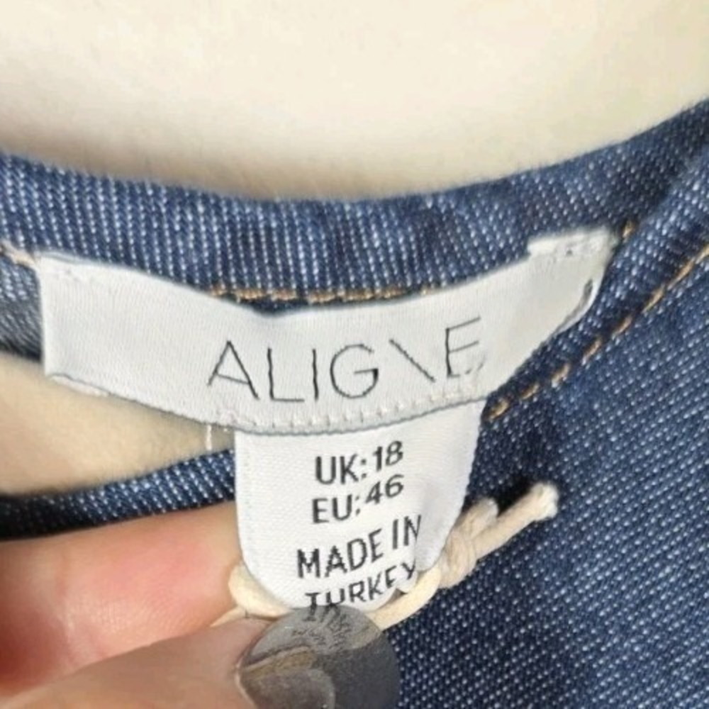 NWT ALIGNE Harlin Denim Midi Dress UK18 US14 Cotton Puff Sleeve Pockets Blue - Picture 10 of 14